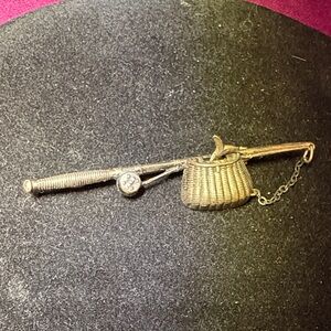 Elegant Beau Sterling Silver Fishing Rod Brooch